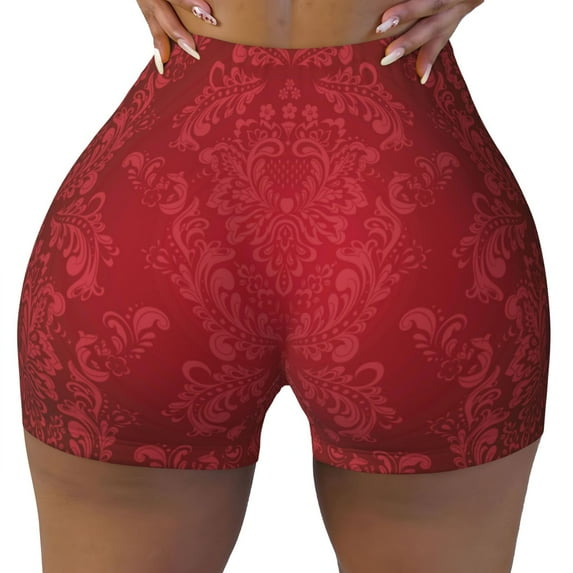Kdxio Vintage Burgundy Print Workout Shorts for Women Seamless Soft Smooth Gym Yoga Scrunch Active Shorts