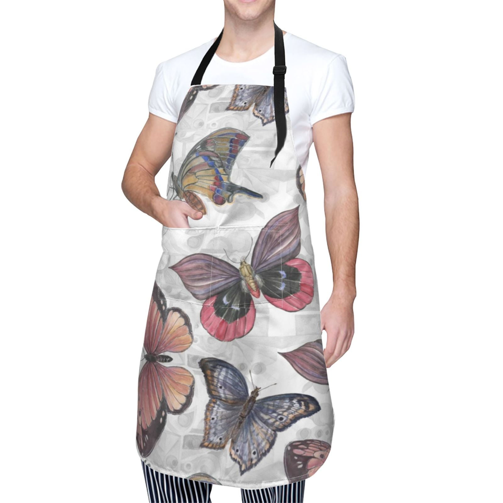 Kdxio Vintage Butterflies Apron with Pockets Adjustable Kitchen Aprons for Men Women Waterproof Aprons for Cooking,Drawing,Crafting, Baking Household Cleaning