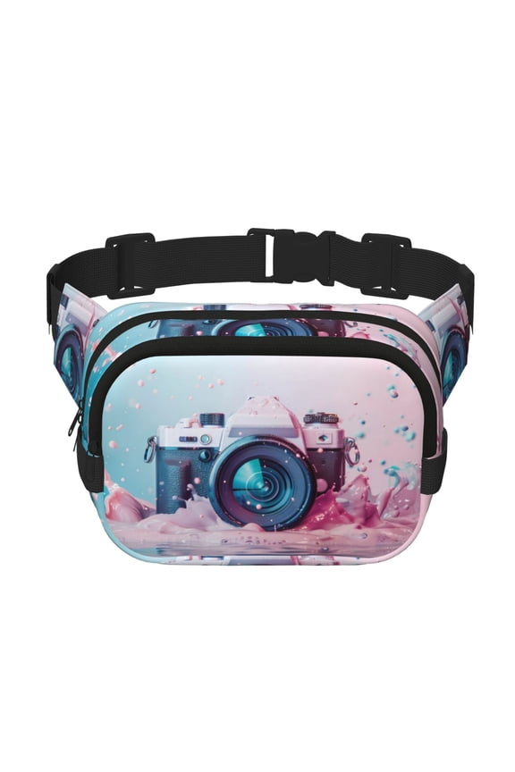 Vintage Camera Splash Art Crossbody Double Layer Waist Bag Belt Bag for Unisex Fanny Pack Fashion Waist Packs for Hiking Running Shopping Traveling