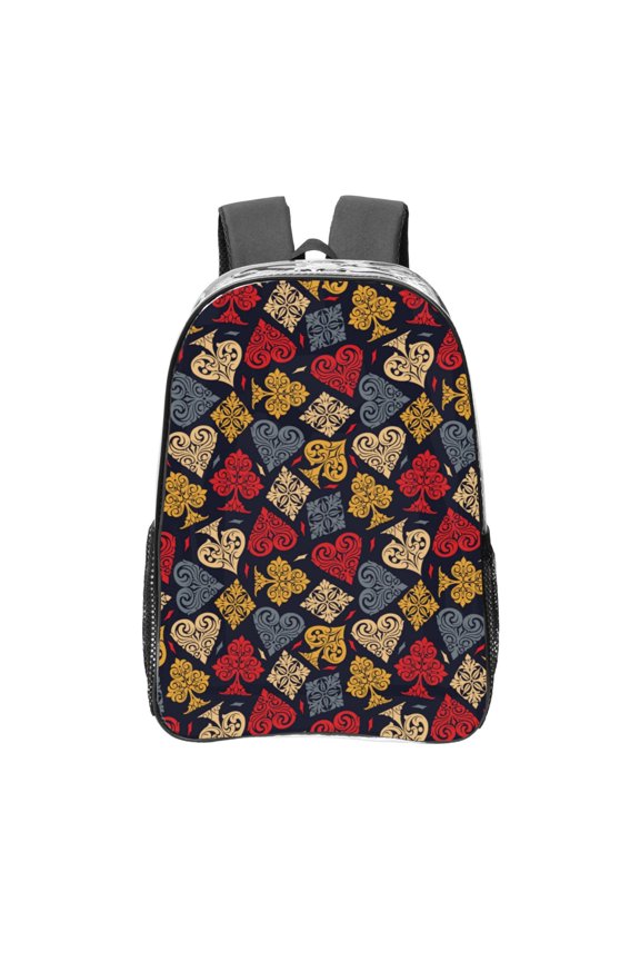 Vintage Card Clear Backpack, Transparent Bookbag for School for Women Men, Capacity Clear Bag for College, Travel