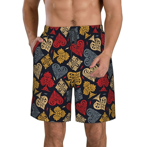 Kdxio Vintage Card Pattern Mens Casual Shorts - Drawstring Summer Beach Sports Shorts for Men