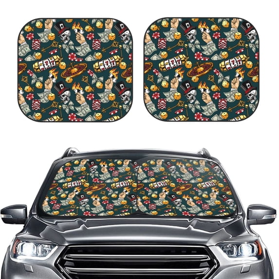 Kdxio Vintage Casino Chips Print 2-Piece Sun Shade Front Windshield - Foldable Car Front Window Sunshades for Most Sedans SUV Truck