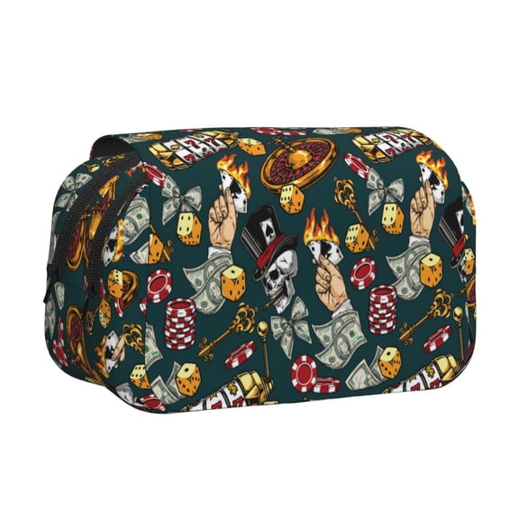 Kdxio Vintage Casino Chips for Double Compartment Pen Case Oxford Organizer with Zipper Pockets for Students Artists