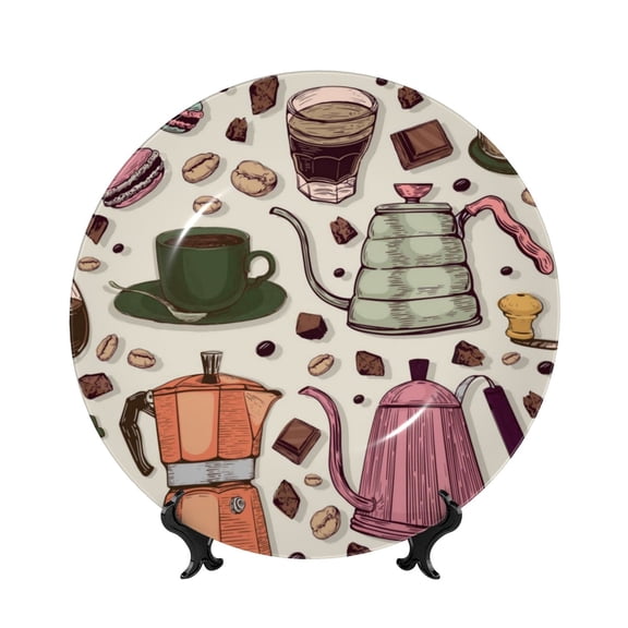 Kdxio Vintage Coffee Bone China Decorative Plate Ceramic Decorative Plate for Home Office Wall Stand Decorative Plates for Home Bedroom-8in
