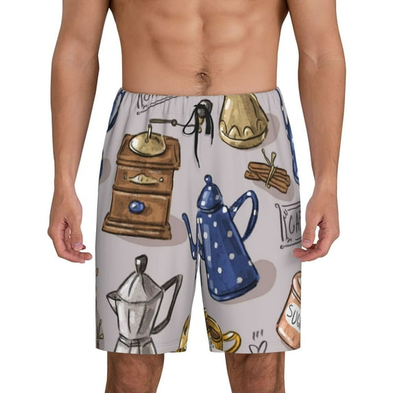 Kdxio Vintage Coffee Grinder Print Mens Sleep Shorts Bottoms Soft Comfy Pajama Wear Pants with Drawstring Pockets