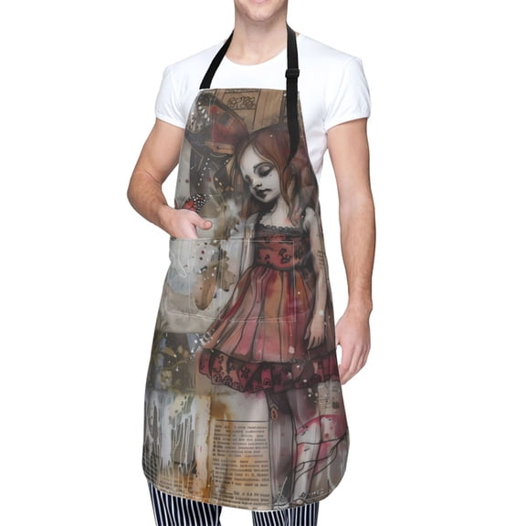 Kdxio Vintage Collage Girl Butterfly Apron with Pockets Adjustable Kitchen Aprons for Men Women Waterproof Aprons for Cooking,Drawing,Crafting, Baking Household Cleaning