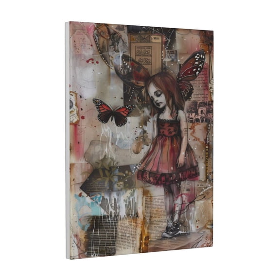 Kdxio Vintage Collage Girl Butterfly Pattern Canvas Wall Art 12x16 Inches - Waterproof HD Print Solid Wood Frame for Living Room & Bathroom,Vertical