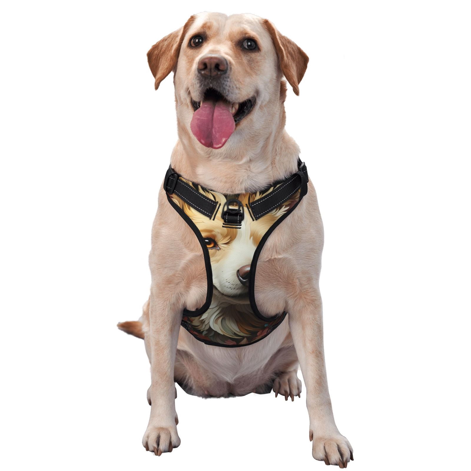 Kdxio Vintage Colorful Flower Puppy Print No Pull Dog Harness Adjustable Reflective Oxford Easy Control Medium Large Dog Harness for Training and Everyday-Large