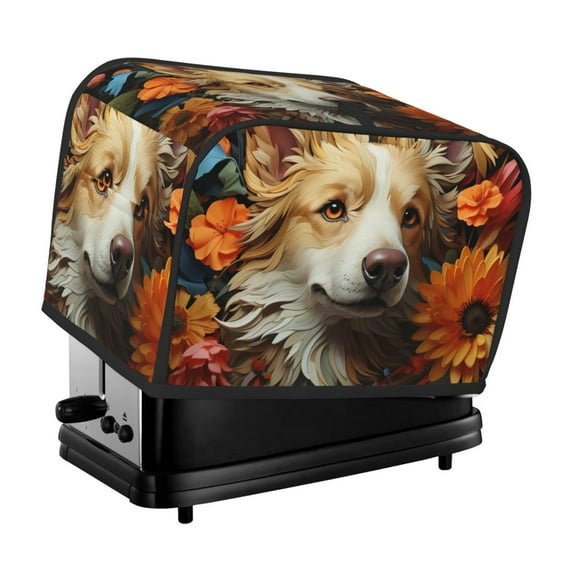 Kdxio Vintage Colorful Flower Puppy Print Toaster Cover Bread Machine Cover Fits for Most Standard 2 Slice Toasters,Keep Toaster Free From Dust And Fingerprint Oven Dustproof Cover