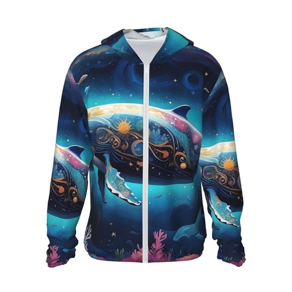 Kdxio Vintage Colorful Patterned Dolphin Print Women Men Sun Protection UPF 50+ Jackets Zip Up Long Sleeve Hoodie Hiking Lightweight with Pockets