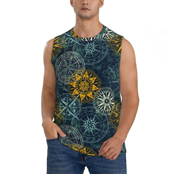 Kdxio Vintage Compass for Men's Muscle T-shirt,Sleeveless for Workout Running Athletic Gym Lounge Casual