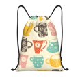 thumbnail image 1 of Kdxio Vintage Cup Print Drawstring Backpack Bag,Waterproof Draw String Back Sack, Gym Drawstring Bags Swim Bag For Unisex, 1 of 9