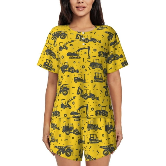 Kdxio Vintage Excavator Print Pajamas Sets for Women Short-Sleeved Pjs with Lounge Shorts Two Piece Sleepwear S-4XL