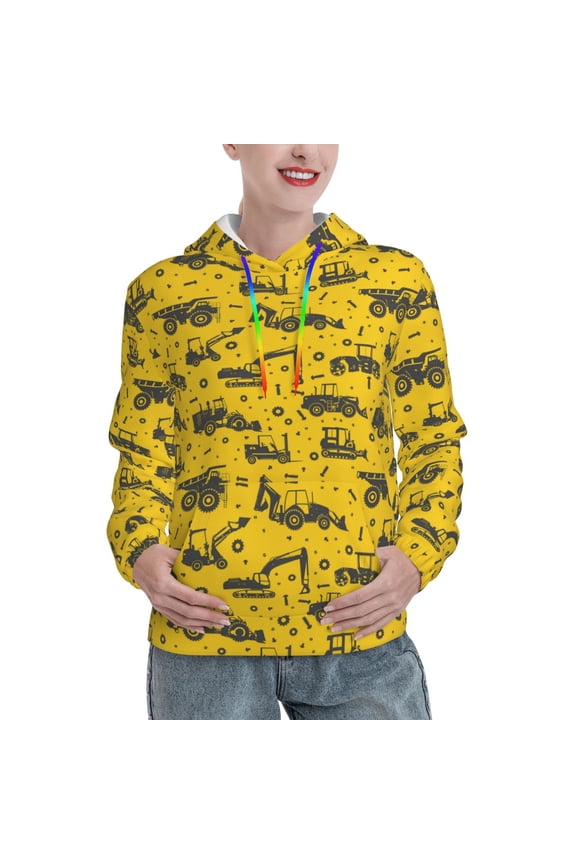 Vintage Excavator Print Womens Oversized Hoodies Sweatshirts Hooded Pullover Tops Sweaters Casual-Large