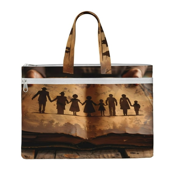 Kdxio Vintage Family History Book File Tote Document Bag Business Briefcase Bag Document Organizer Tote Briefcase for Letter A4 Files Business Teacher Office Bag