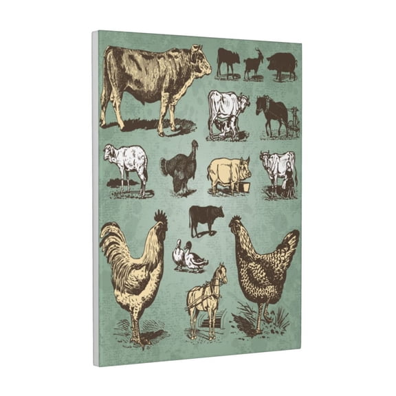 Kdxio Vintage Farm Animals Pattern Canvas Wall Art 12x16 Inches - Waterproof HD Print Solid Wood Frame for Living Room & Bathroom,Vertical
