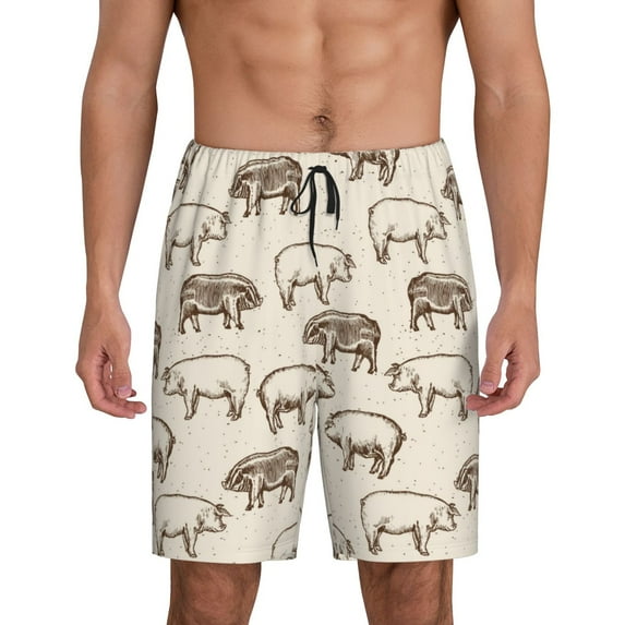 Kdxio Vintage Farm Pigs Print Mens Sleep Shorts Bottoms Soft Comfy Pajama Wear Pants with Drawstring Pockets