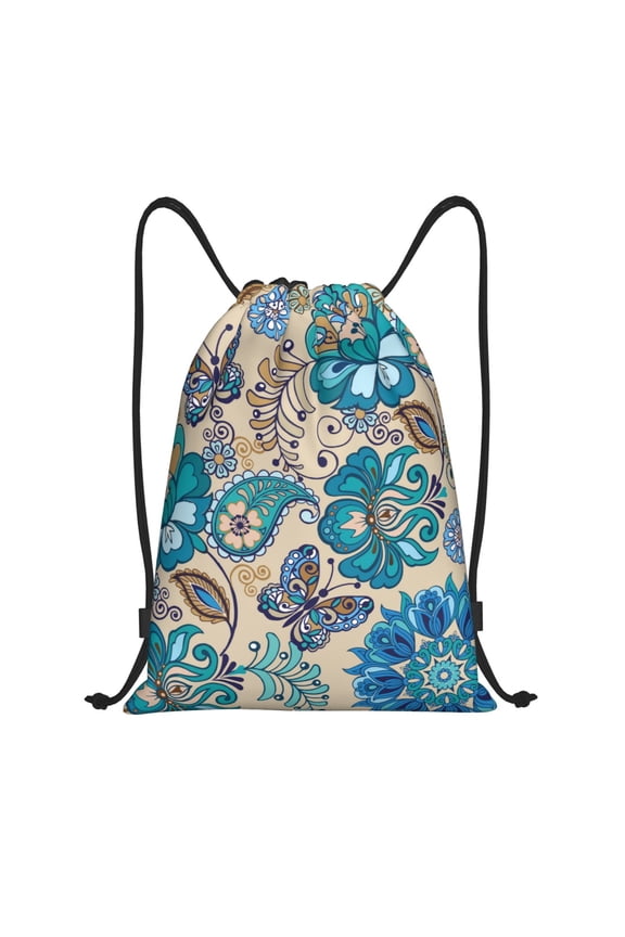 Vintage Floral Butterflies Print Drawstring Backpack Bag,Waterproof Draw String Back Sack, Gym Drawstring Bags Swim Bag For Unisex