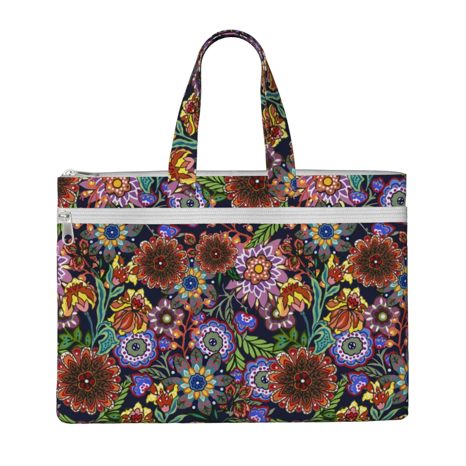 Kdxio Vintage Floral File Tote Document Bag Business Briefcase Bag Document Organizer Tote Briefcase for Letter A4 Files Business Teacher Office Bag