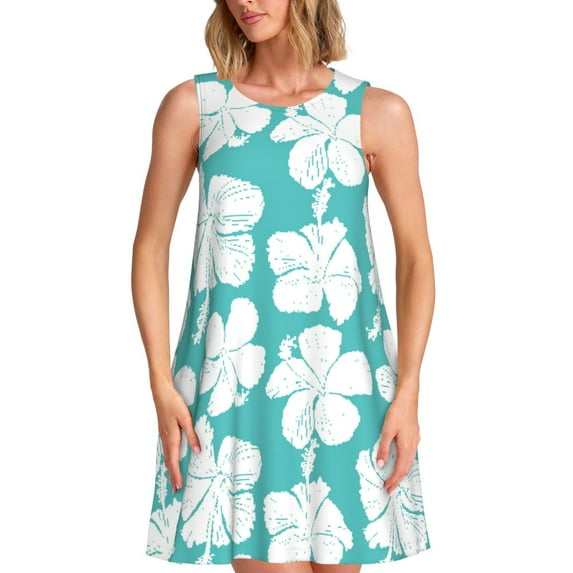 Kdxio Vintage Floral Pattern Summer Dresses for Women Beac Sleeveless Vintage Floral Flowy Pocket Tshirt Tank Sundresses