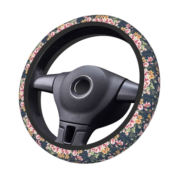 Kdxio Vintage Floral Print Elastic Stretch Steering Wheel Cover,Auto Steering Wheel Cover,15 Inch Anti-Slip,Warm in Winter and Cool in Summer,Fit Suvs,Vans Cars,Trucks