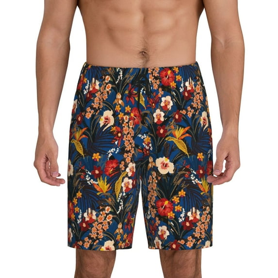 Kdxio Vintage Floral Print Mens Sleep Shorts Bottoms Soft Comfy Pajama Wear Pants with Drawstring Pockets