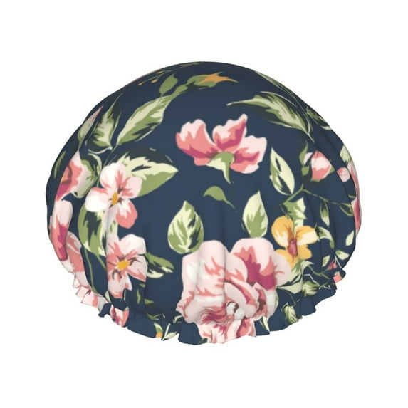 Kdxio Vintage Floral Print Shower Cap for Women,Elastic and Reusable,Double Waterproof Layers Bathing Hat