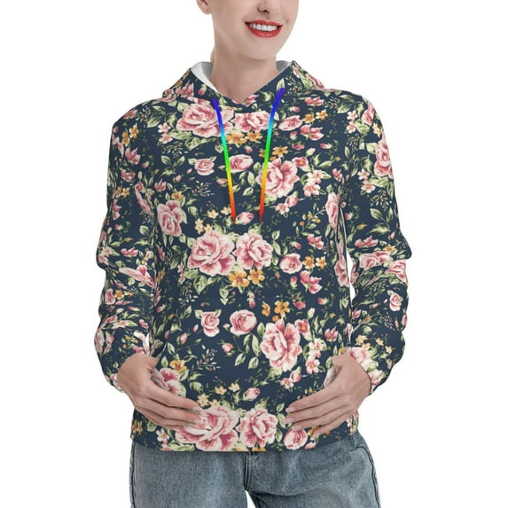 Kdxio Vintage Floral Print Womens Oversized Hoodies Sweatshirts Hooded Pullover Tops Sweaters Casual-Large