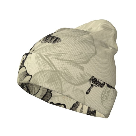 Kdxio Vintage Floral Winter Beanie for Men Women Beanie Knit Hat Cuffed Cap Beanie Knit Chunky Snow Cap