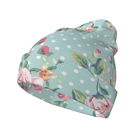 Kdxio Vintage Floral Winter Beanie for Men Women Beanie Knit Hat Cuffed Cap Beanie Knit Chunky Snow Cap