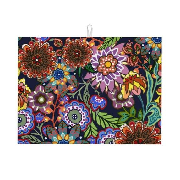 Kdxio Vintage Floral for Dish Drying Mat,24*18 inch Absorbent Dish Drainer Kitchen Counter,Large Size Dish Drying Pad for Countertops,Draining Racks