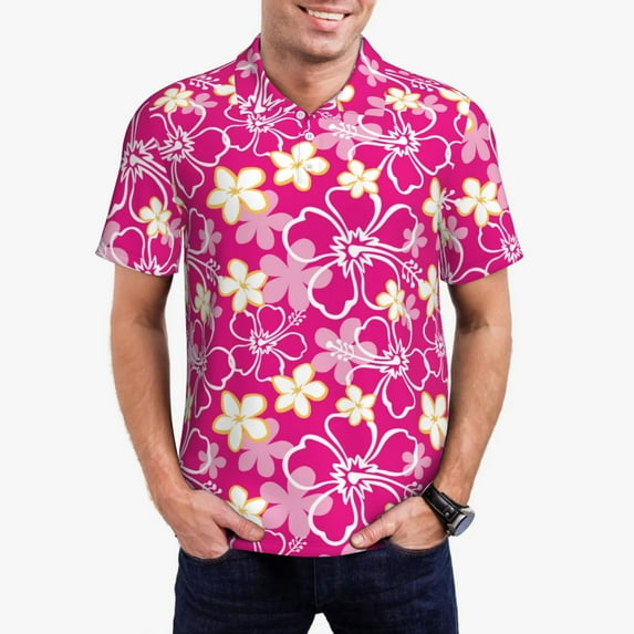 Kdxio Vintage Flowers Print Men's Short Sleeve Polo Shirt,Midweight Men's Shirt