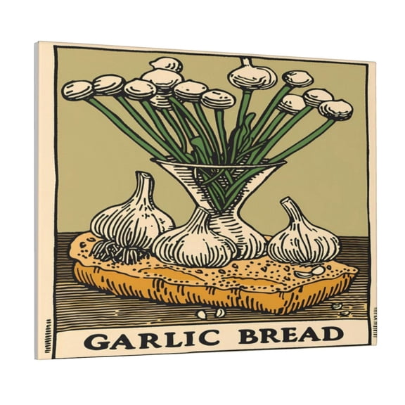 Kdxio Vintage Garlic Bread Illustration Pattern Canvas Wall Art for Living Room Wall Decor for Bedroom Bathroom Modern Framed Canvas Art Prints Ready to Hang,Horizontal