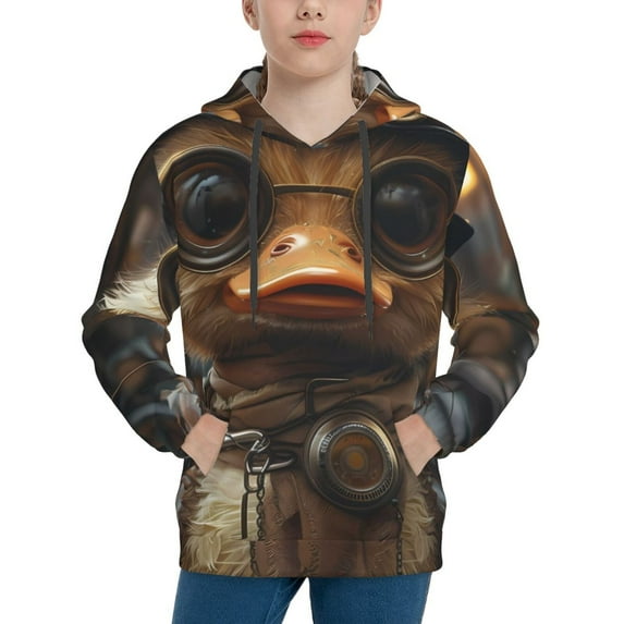 Kdxio Vintage Gentleman Duck Pattern Boys Athletic Unisex Boys Girls Hoodie with Pocket Sweatshirts-Medium