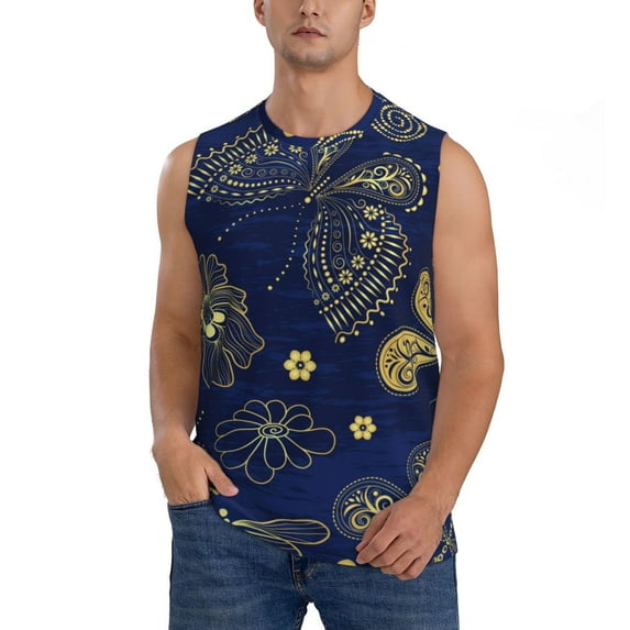 Kdxio Vintage Golden Butterfly for Men's Muscle T-shirt,Sleeveless for Workout Running Athletic Gym Lounge Casual
