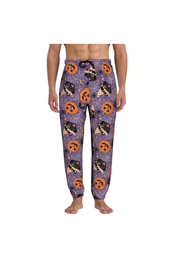 Vintage Halloween Black Cat Pattern Joggers,Sweatpants for Men with Pockets-XX-Large