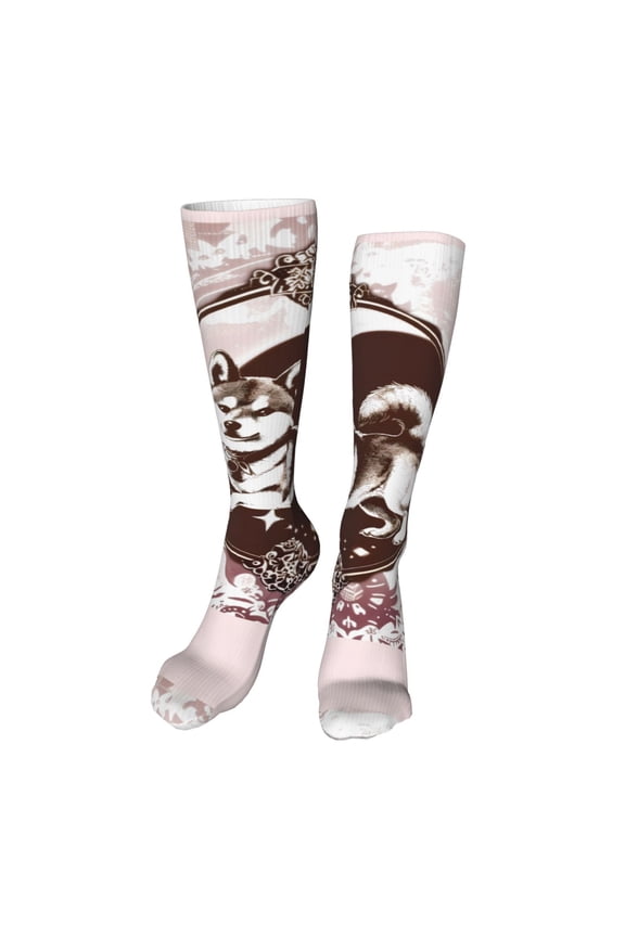 Vintage Husky Dog Funny Silky Novelty Funky Long Knee High Socks Soft 3D Print Cosplay Crazy Stockings for Men Women