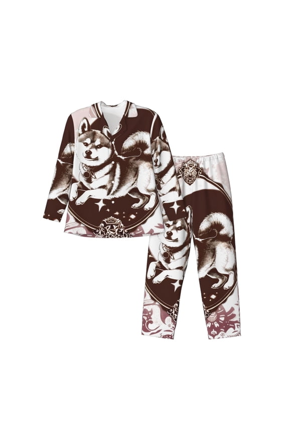Vintage Husky Dog Men’s Pajama Set Pajamas For Men 2 Piece PJ Set with Men Pajama Pants and Long Sleeve T-Shirt Lounge Set-