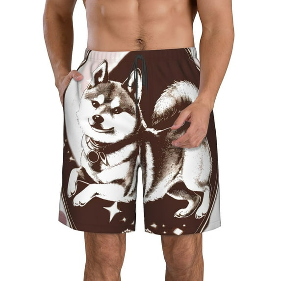 Kdxio Vintage Husky Dog Pattern Mens Casual Shorts - Drawstring Summer Beach Sports Shorts for Men