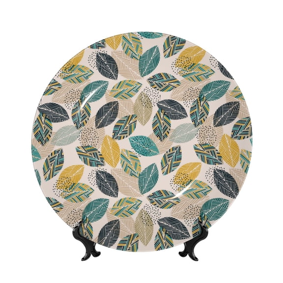 Kdxio Vintage Leaves Bone China Decorative Plate Ceramic Decorative Plate for Home Office Wall Stand Decorative Plates for Home Bedroom-8in