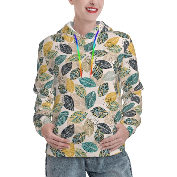 Kdxio Vintage Leaves Print Womens Oversized Hoodies Sweatshirts Hooded Pullover Tops Sweaters Casual-Small