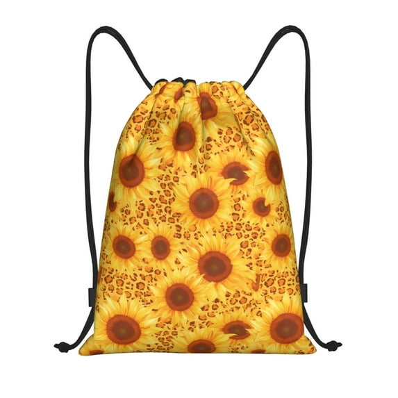 Kdxio Vintage Leopard Print Sunflower Print Drawstring Backpack Bag,Waterproof Draw String Back Sack, Gym Drawstring Bags Swim Bag For Unisex
