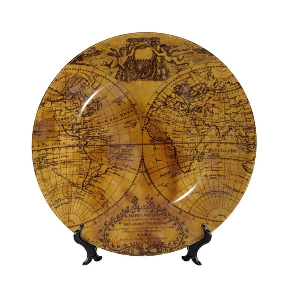 Kdxio Vintage Map Bone China Decorative Plate Ceramic Decorative Plate for Home Office Wall Stand Decorative Plates for Home Bedroom-8in