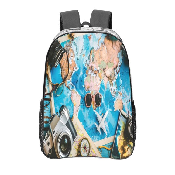 Kdxio Vintage Map Travel Essentials Clear Backpack, Transparent Bookbag for School for Women Men, Capacity Clear Bag for College, Travel