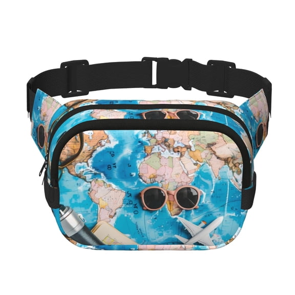 Kdxio Vintage Map Travel Essentials Crossbody Double Layer Waist Bag Belt Bag for Unisex Fanny Pack Fashion Waist Packs for Hiking Running Shopping Traveling