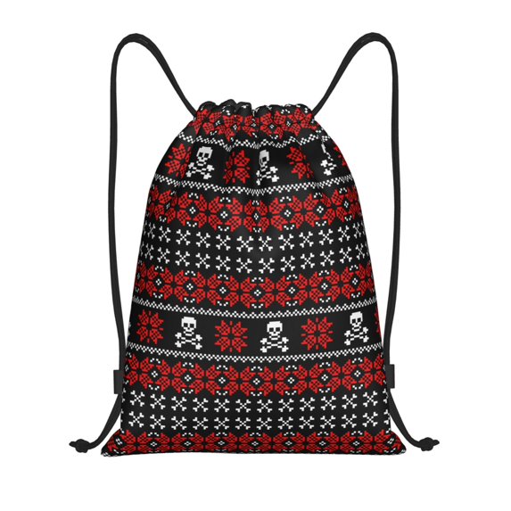 Kdxio Vintage Maple Leaf with Skull Pattern Print Drawstring Backpack Bag,Waterproof Draw String Back Sack, Gym Drawstring Bags Swim Bag For Unisex