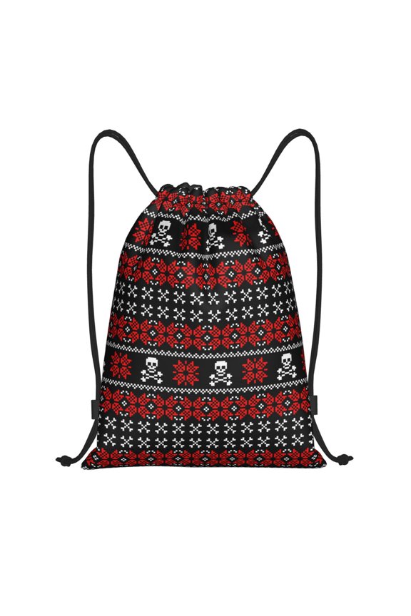Vintage Maple Leaf with Skull Pattern Print Drawstring Backpack Bag,Waterproof Draw String Back Sack, Gym Drawstring Bags Swim Bag For Unisex