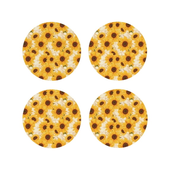 Kdxio Vintage Marble Pattern Sunflower Funny Coasters,4 Pcs Leather Coasters,Housewarming Gifts,Protect Furniture from Water Marks Scratch and Damage