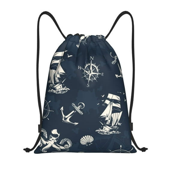 Kdxio Vintage Marine Print Drawstring Backpack Bag,Waterproof Draw String Back Sack, Gym Drawstring Bags Swim Bag For Unisex