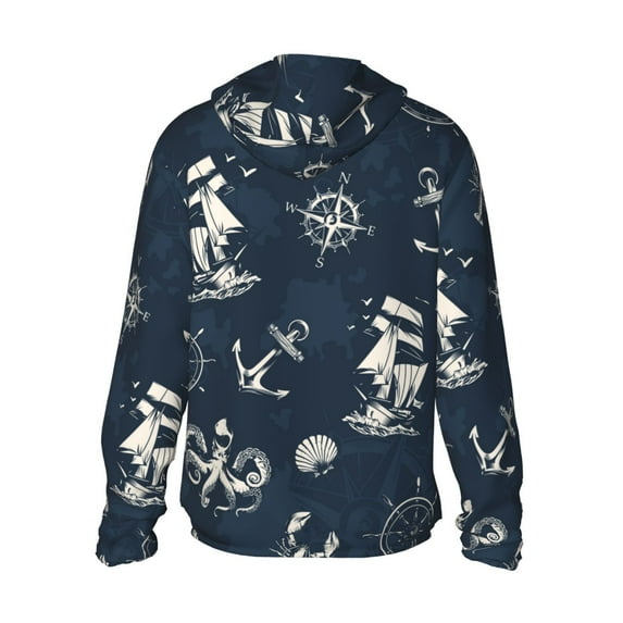 Kdxio Vintage Marine Print Women Men Sun Protection UPF 50+ Jackets Zip Up Long Sleeve Hoodie Hiking Lightweight with Pockets